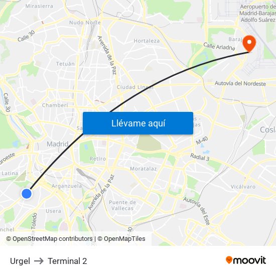 Urgel to Terminal 2 map