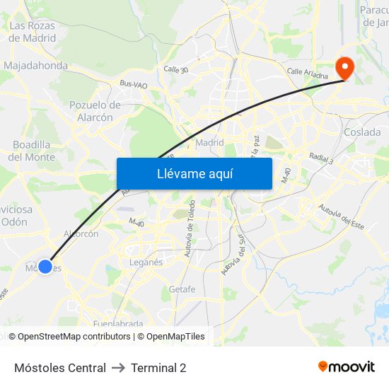 Móstoles Central to Terminal 2 map