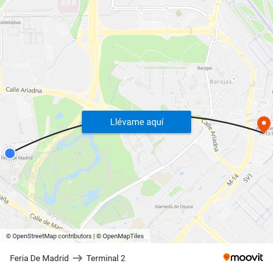 Feria De Madrid to Terminal 2 map