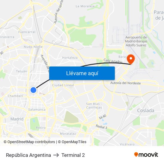 República Argentina to Terminal 2 map