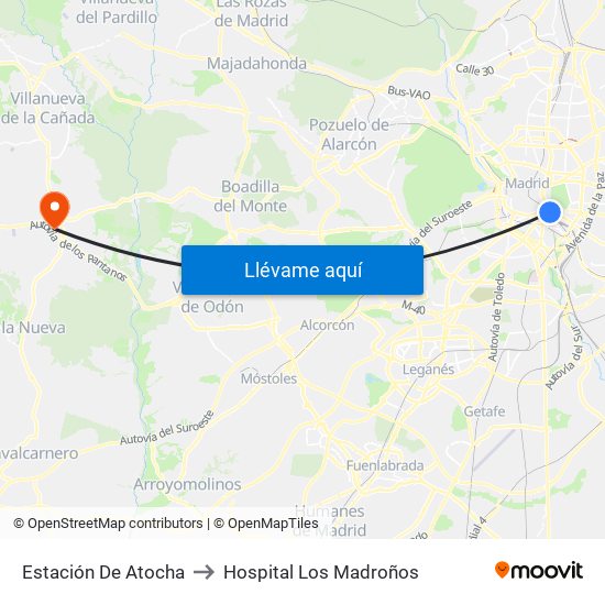 Estación De Atocha to Hospital Los Madroños map