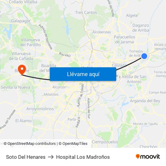 Soto Del Henares to Hospital Los Madroños map