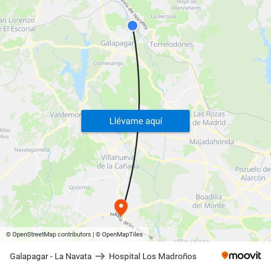 Galapagar - La Navata to Hospital Los Madroños map