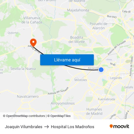 Joaquín Vilumbrales to Hospital Los Madroños map