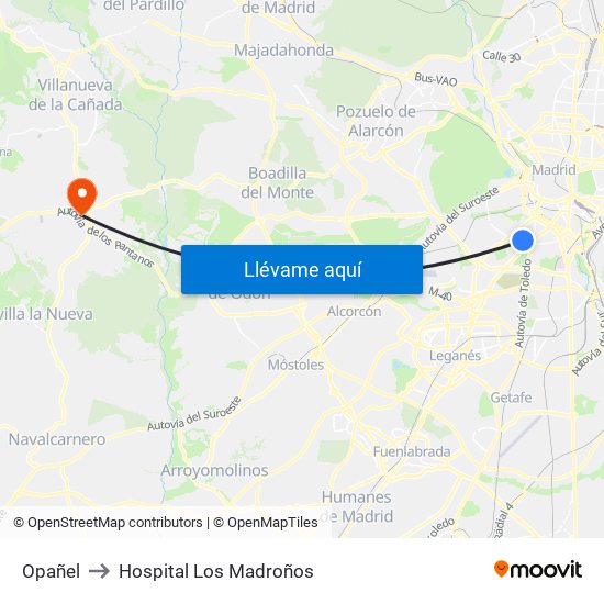 Opañel to Hospital Los Madroños map