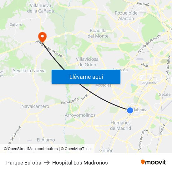 Parque Europa to Hospital Los Madroños map