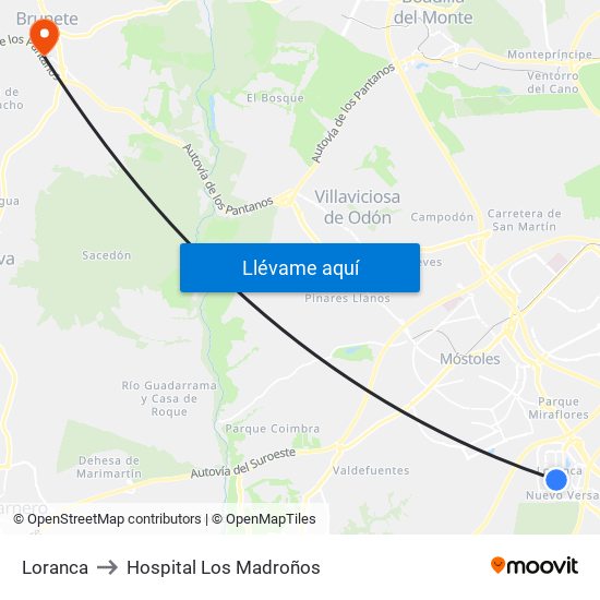 Loranca to Hospital Los Madroños map