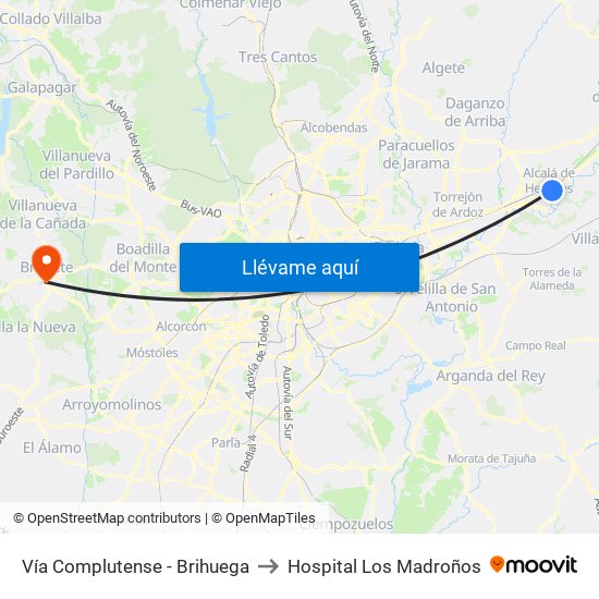 Vía Complutense - Brihuega to Hospital Los Madroños map