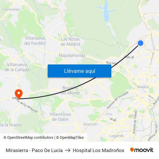 Mirasierra - Paco De Lucía to Hospital Los Madroños map