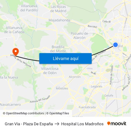 Gran Vía - Plaza De España to Hospital Los Madroños map