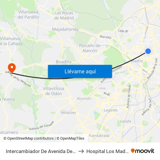 Intercambiador De Avenida De América to Hospital Los Madroños map