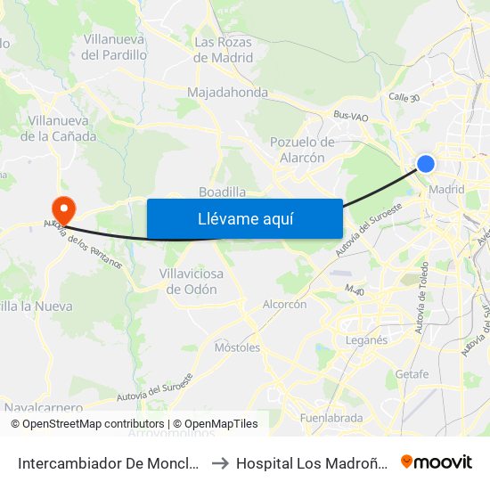 Intercambiador De Moncloa to Hospital Los Madroños map