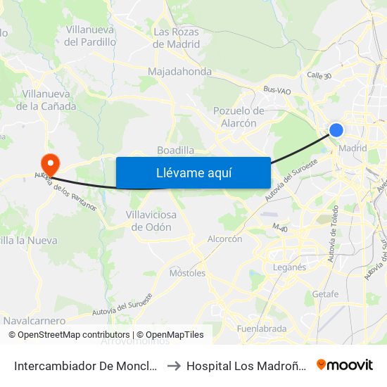 Intercambiador De Moncloa to Hospital Los Madroños map