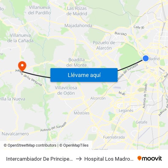 Intercambiador De Príncipe Pío to Hospital Los Madroños map