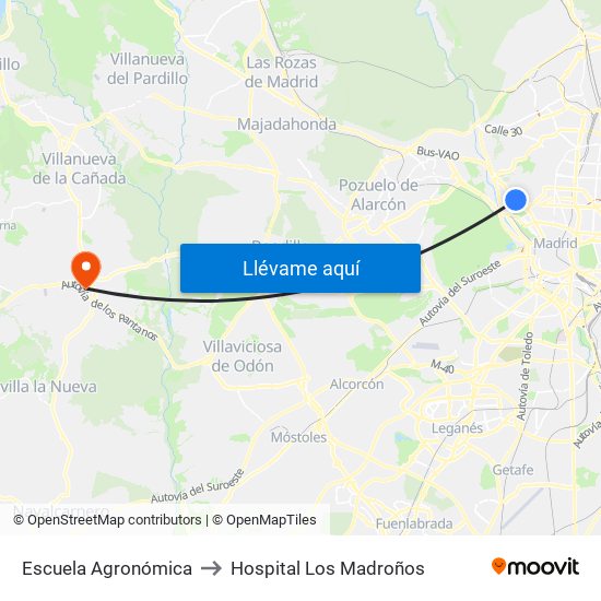 Escuela Agronómica to Hospital Los Madroños map