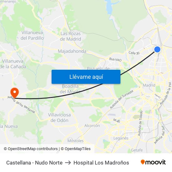 Castellana - Nudo Norte to Hospital Los Madroños map