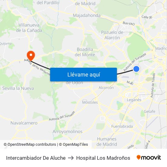 Intercambiador De Aluche to Hospital Los Madroños map
