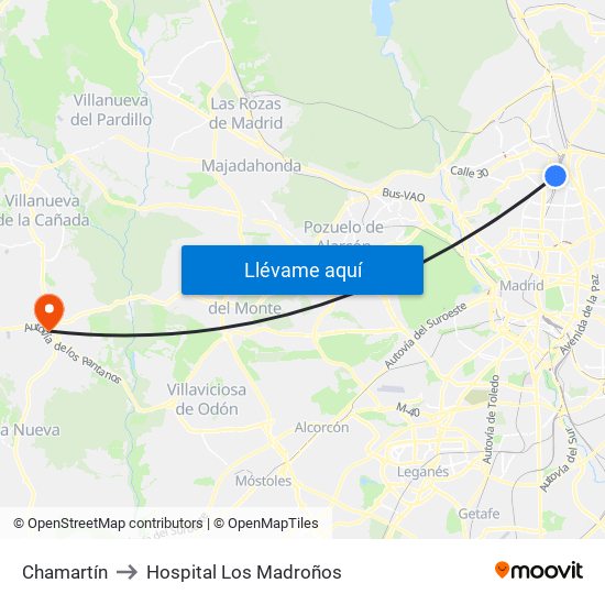 Chamartín to Hospital Los Madroños map