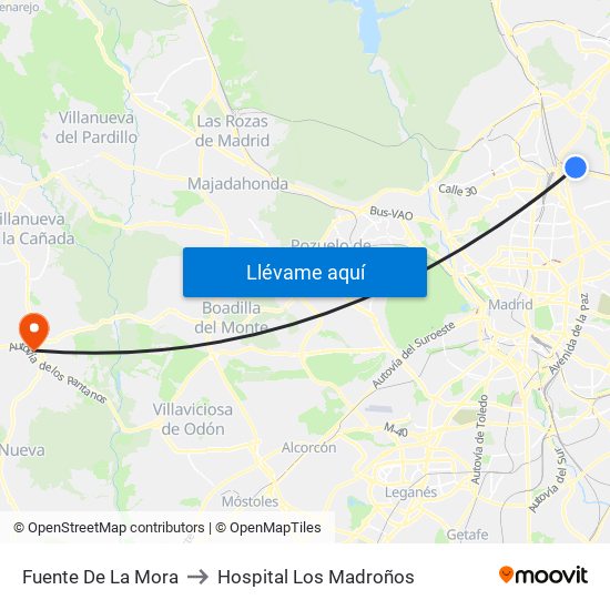 Fuente De La Mora to Hospital Los Madroños map