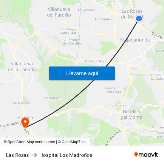 Las Rozas to Hospital Los Madroños map