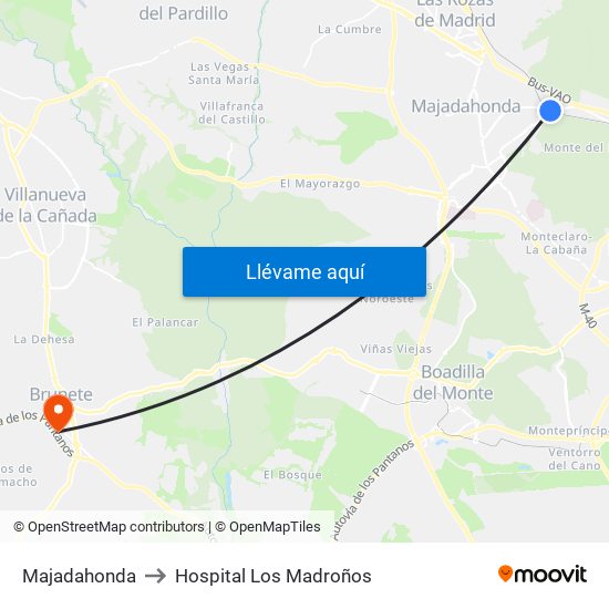 Majadahonda to Hospital Los Madroños map