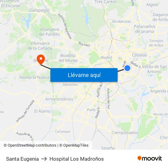 Santa Eugenia to Hospital Los Madroños map
