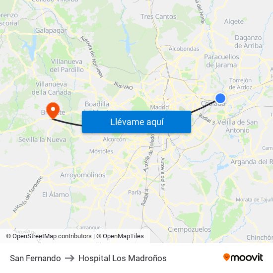San Fernando to Hospital Los Madroños map