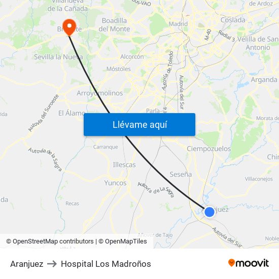 Aranjuez to Hospital Los Madroños map