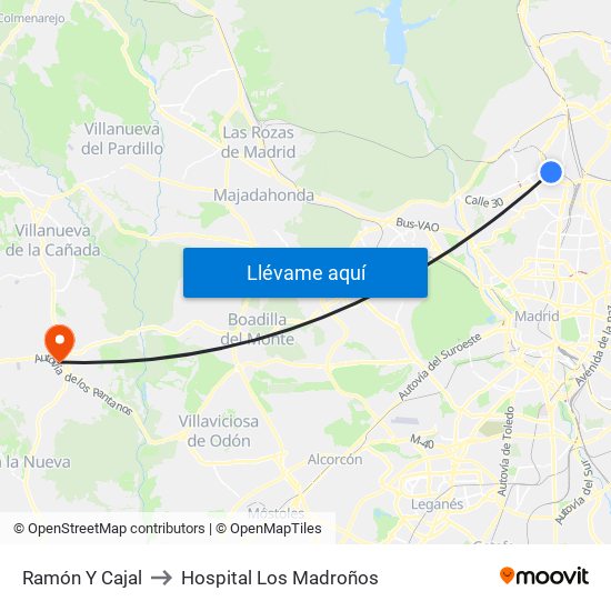 Ramón Y Cajal to Hospital Los Madroños map