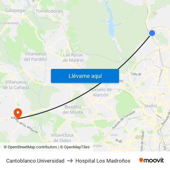 Cantoblanco Universidad to Hospital Los Madroños map