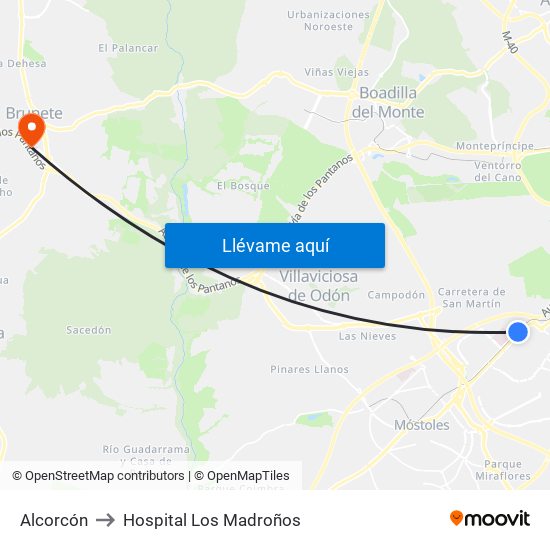 Alcorcón to Hospital Los Madroños map