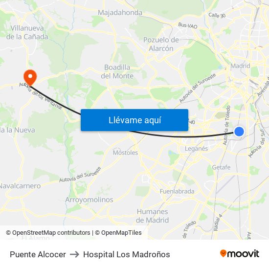 Puente Alcocer to Hospital Los Madroños map