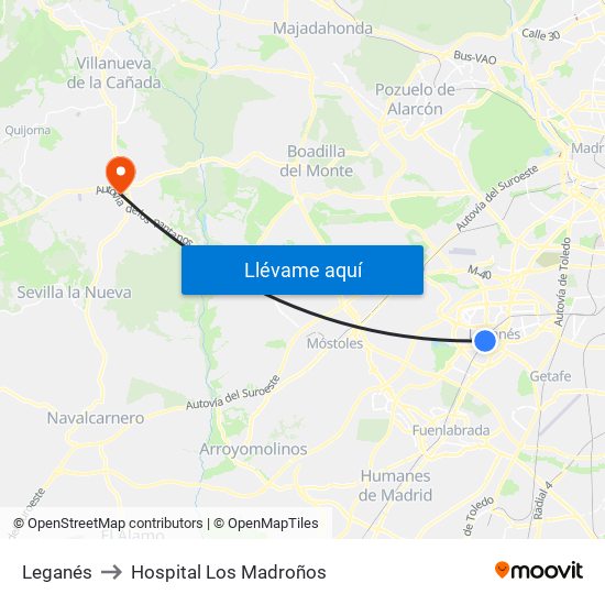 Leganés to Hospital Los Madroños map