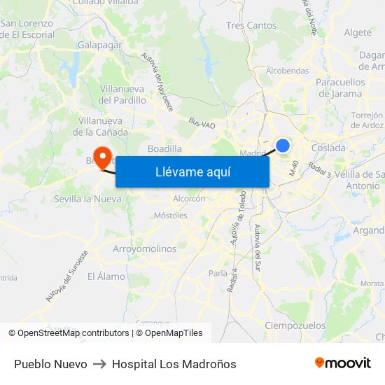 Pueblo Nuevo to Hospital Los Madroños map