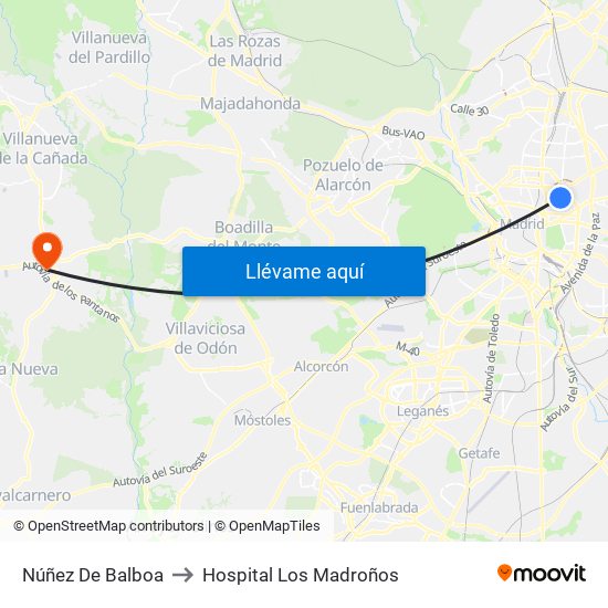 Núñez De Balboa to Hospital Los Madroños map