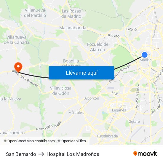 San Bernardo to Hospital Los Madroños map