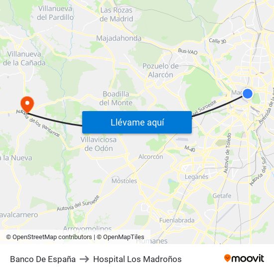 Banco De España to Hospital Los Madroños map