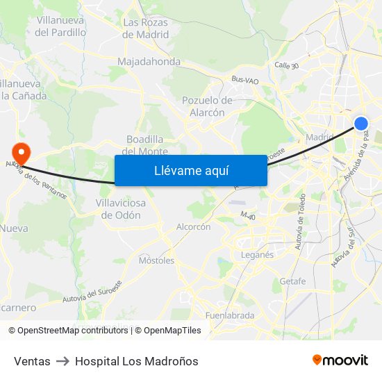 Ventas to Hospital Los Madroños map