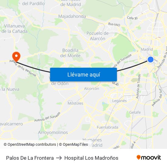 Palos De La Frontera to Hospital Los Madroños map