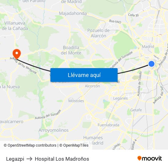 Legazpi to Hospital Los Madroños map