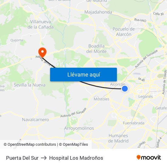 Puerta Del Sur to Hospital Los Madroños map