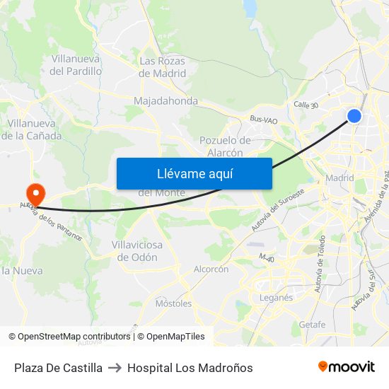 Plaza De Castilla to Hospital Los Madroños map