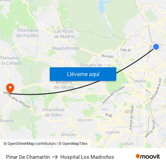 Pinar De Chamartín to Hospital Los Madroños map