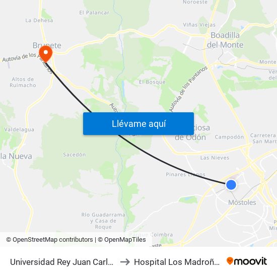 Universidad Rey Juan Carlos to Hospital Los Madroños map
