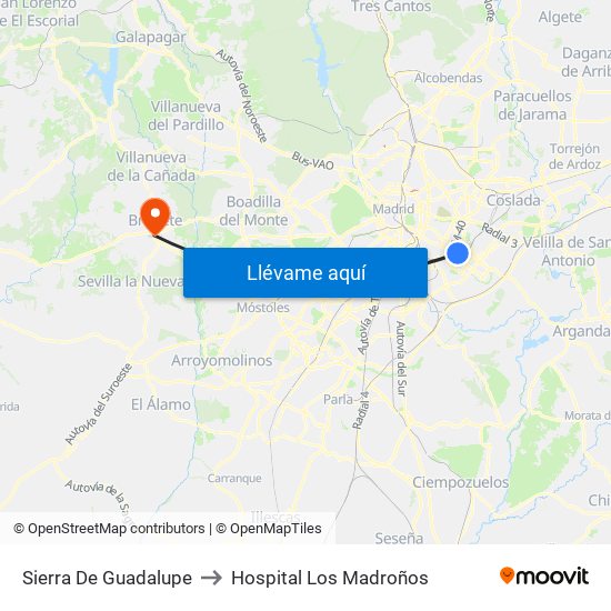 Sierra De Guadalupe to Hospital Los Madroños map