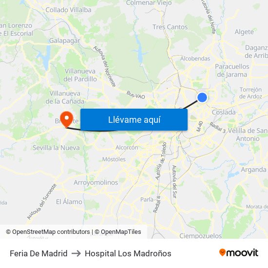 Feria De Madrid to Hospital Los Madroños map