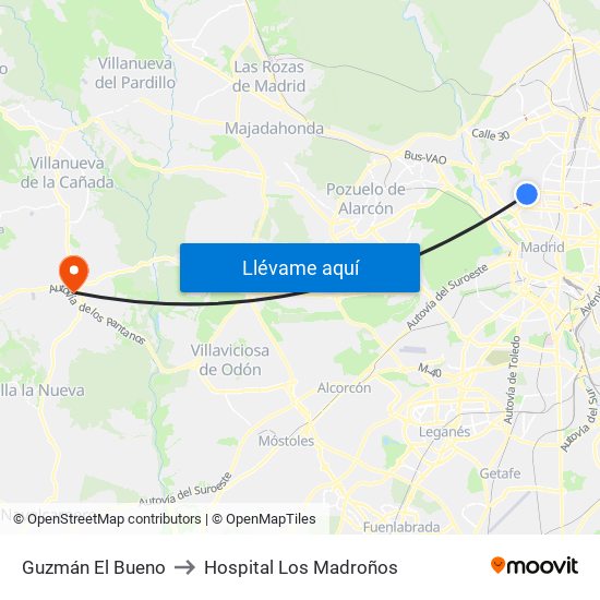 Guzmán El Bueno to Hospital Los Madroños map