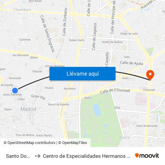 Santo Domingo to Centro de Especialidades Hermanos García Noblejas map