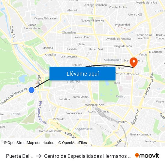 Puerta Del Ángel to Centro de Especialidades Hermanos García Noblejas map