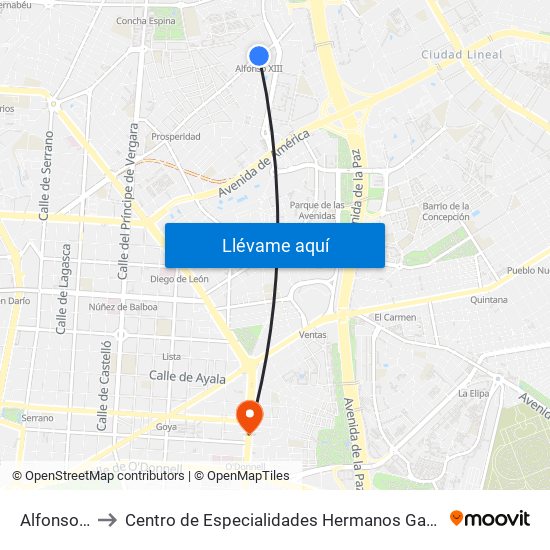 Alfonso XIII to Centro de Especialidades Hermanos García Noblejas map